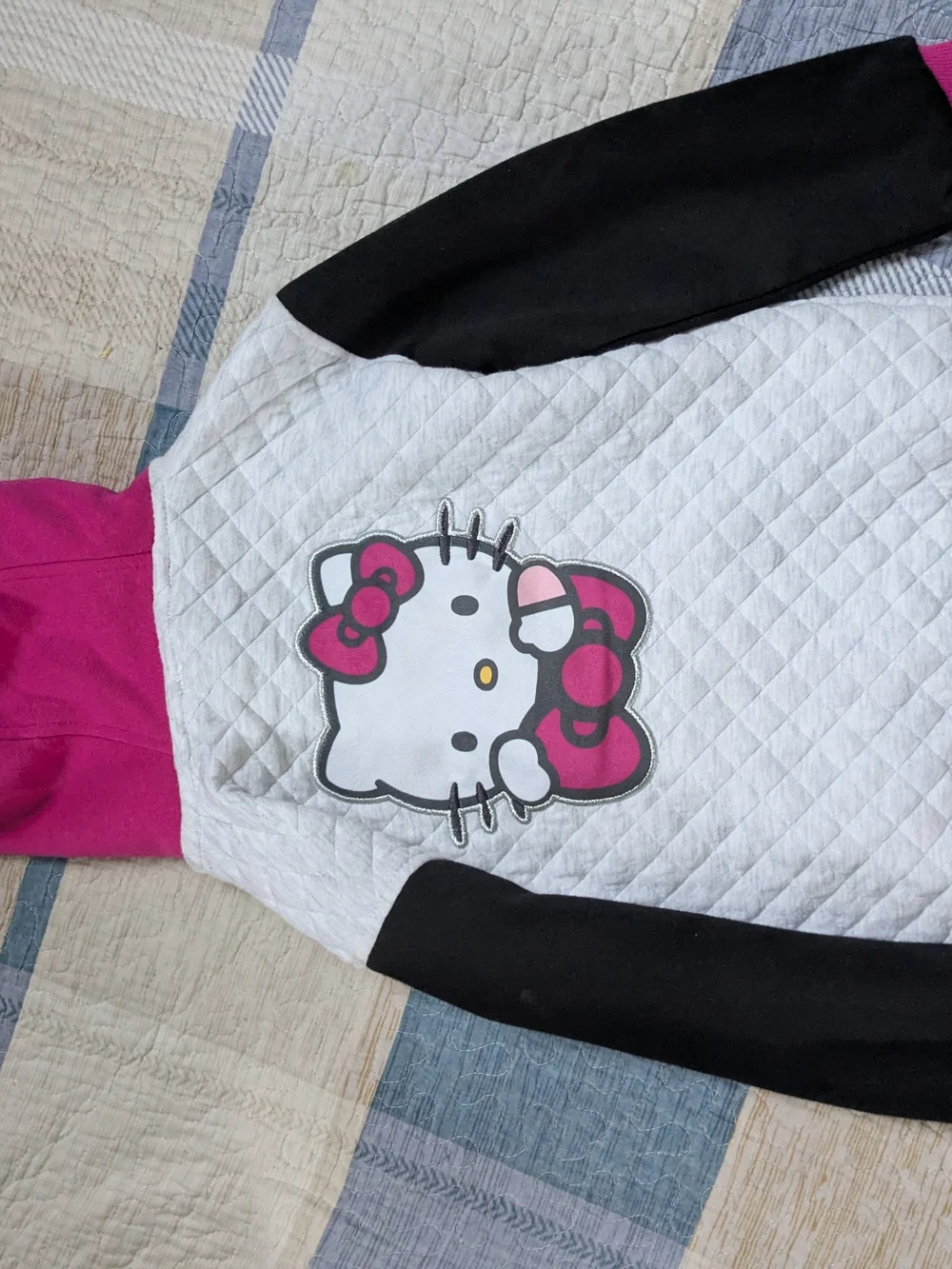 Hello Kitty Girls' Pink & White Quilted Hoodie Jacket